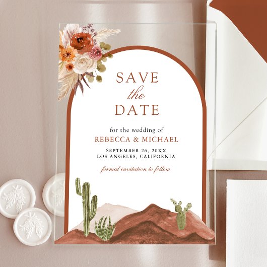 Terracotta Desert Cactus Wedding Save the Date アクリル招待状