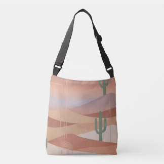Terracotta Desert Sunset Boho Geometric Cacti Tote クロスボディバッグ