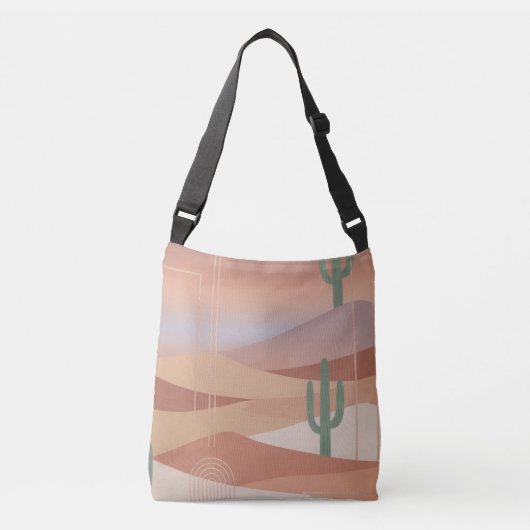 Terracotta Desert Sunset Boho Geometric Cacti Tote クロスボディバッグ (正面)