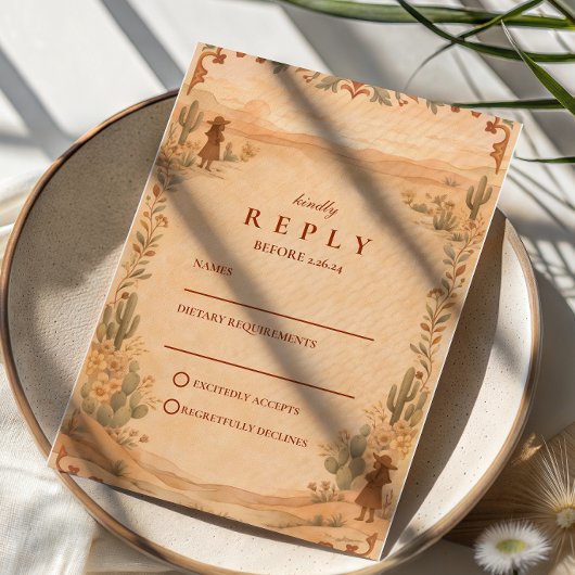 Terracotta Desert Western Wedding 出欠カード