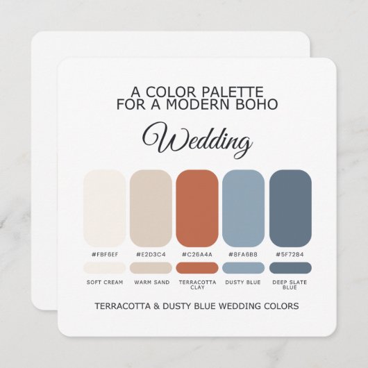 Terracotta Dusty Blue Wedding Color Palette Card 招待状 (正面/裏面)