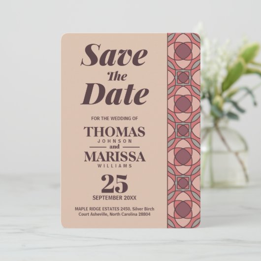 Terracotta & Dusty Rose Art Deco Save the Date QR (スタンド正面)