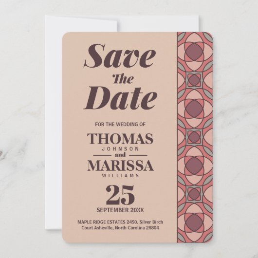 Terracotta & Dusty Rose Art Deco Save the Date QR (正面)