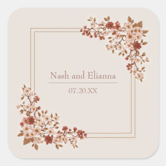 Terracotta Dusty Rose Gold Square Frame Wedding スクエアシール (正面)
