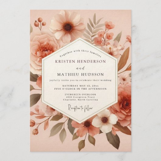 Terracotta Earthy Bloom Wedding 招待状 (正面)