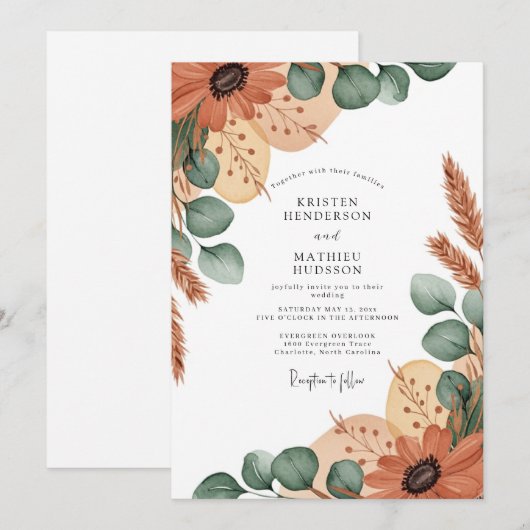 Terracotta Earthy Boho Wedding 招待状 (正面/裏面)
