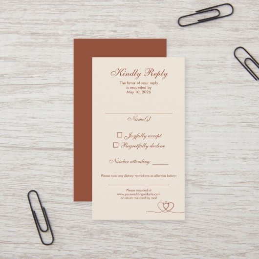Terracotta Elegant Calligraphy Wedding RSVP Card 名刺 (正面/裏面インサイチュ)