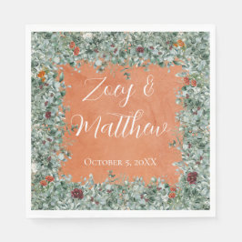 Terracotta Eucalyptus Burgundy Orange Floral スタンダードランチョンナプキン