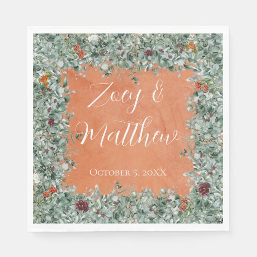 Terracotta Eucalyptus Burgundy Orange Floral スタンダードランチョンナプキン (正面)