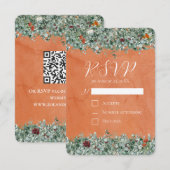 Terracotta Eucalyptus Burgundy Orange Floral 出欠カード (正面/裏面)