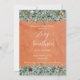 Terracotta Eucalyptus Burgundy Orange Floral 招待状