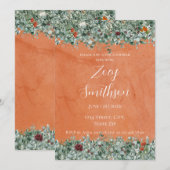 Terracotta Eucalyptus Burgundy Orange Floral 招待状 (正面/裏面)