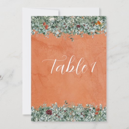 Terracotta Eucalyptus Burgundy Orange Floral Table 招待状 (正面)