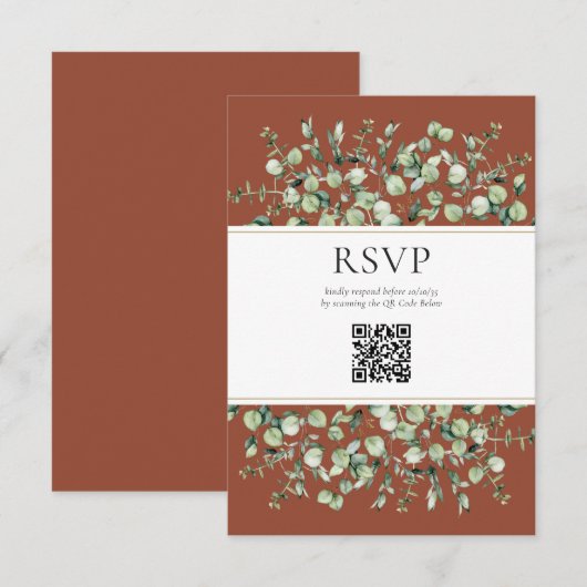 Terracotta Eucalyptus QR Code Wedding RSVP  エンクロージャーカード (正面/裏面)