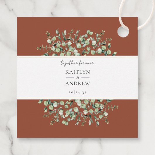 Terracotta Eucalyptus Together Forever Wedding フェイバータグ (裏面)