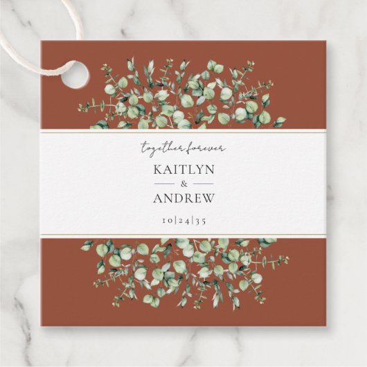 Terracotta Eucalyptus Together Forever Wedding フェイバータグ (正面)
