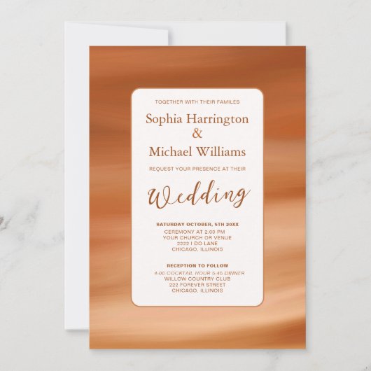 Terracotta Fall Autumn Wedding Invite QR Code  招待状 (正面)