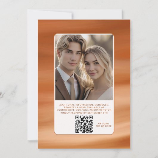 Terracotta Fall Autumn Wedding Invite QR Code  招待状 (裏面)