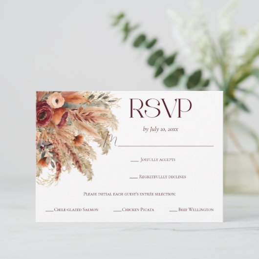 Terracotta Fall Dried Florals Pampas Meal Choice 出欠カード (スタンド正面)