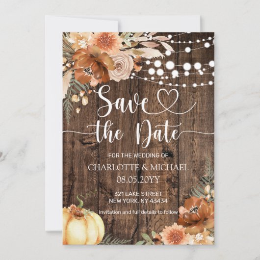 Terracotta Fall Floral Save the Date Wedding 招待状 (正面)