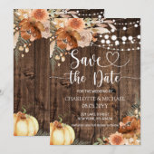 Terracotta Fall Floral Save the Date Wedding 招待状 (正面/裏面)