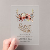 Terracotta Floral Antlers Wedding Save the Date アクリル招待状 (インサイチュ (ポータブル))