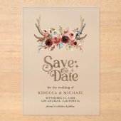 Terracotta Floral Antlers Wedding Save the Date アクリル招待状 (正面)