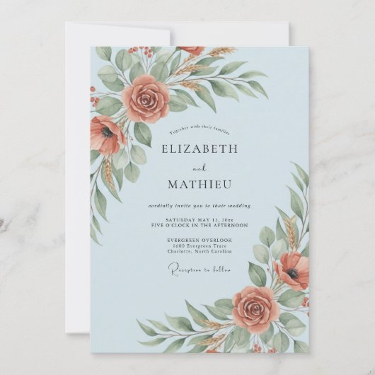 Terracotta Floral Autumn Flourish Wedding 招待状 (正面)