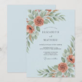 Terracotta Floral Autumn Flourish Wedding 招待状 (正面/裏面)