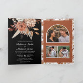 Terracotta Floral Black QR Code Wedding 招待状 (内部)