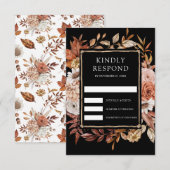 Terracotta Floral Black Wedding 出欠カード (正面/裏面)