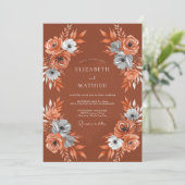 Terracotta Floral Bloom Arrangement Wedding 招待状 (スタンド正面)