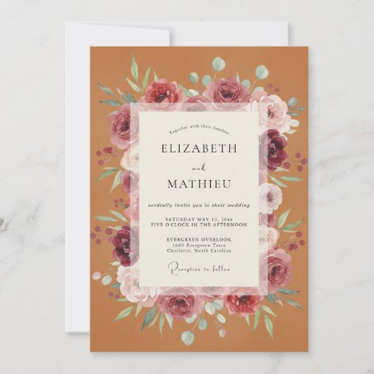 Terracotta Floral Bloom Wedding 招待状 (正面)
