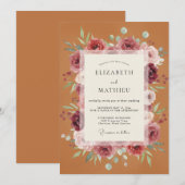 Terracotta Floral Bloom Wedding 招待状 (正面/裏面)