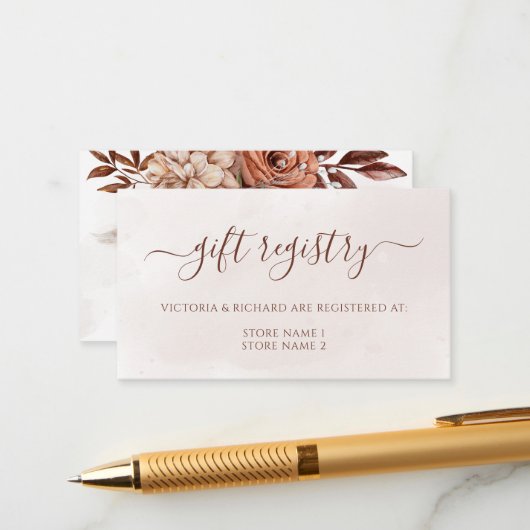 Terracotta Floral Boho Autumn Wedding Gift List エンクロージャーカード (正面/裏面インサイチュ)