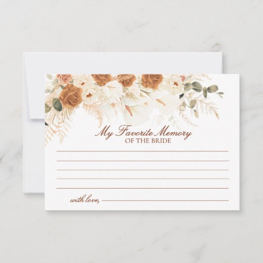 Terracotta Floral Boho Memory of the Bride Game ノートカード (正面)