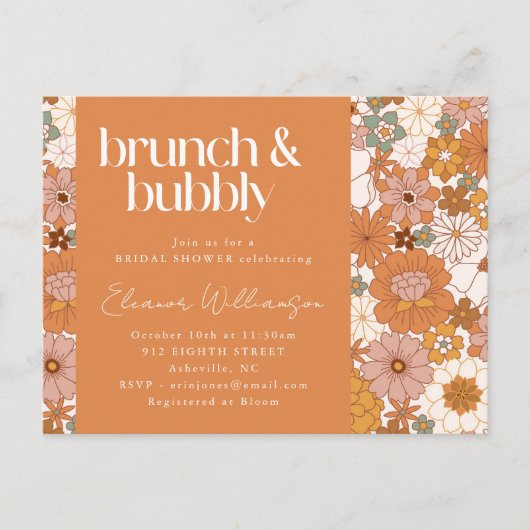 Terracotta Floral Brunch Bridal Shower Warm Earthy ポストカード (正面)