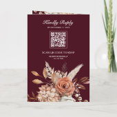 Terracotta Floral Burgundy QR Code Wedding 招待状 (裏面)