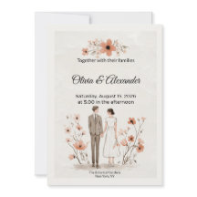 Terracotta Floral & Couple Illustration Wedding