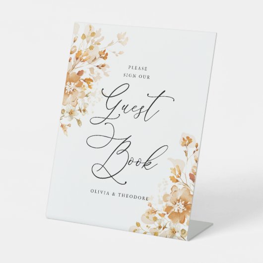 Terracotta Floral Elegant Guest Book Wedding Table 台座サイン (正面)