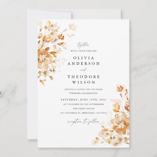 Terracotta Floral Elegant Watercolor Wedding  招待状 (正面)