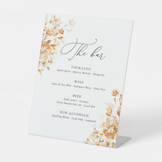 Terracotta Floral Elegant Wedding Bar Menu 台座サイン (正面)