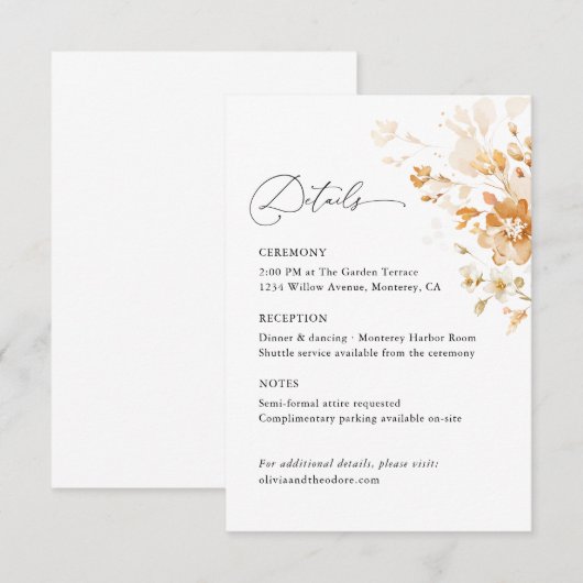 Terracotta Floral Elegant Wedding Details Ceremony エンクロージャーカード (正面/裏面)