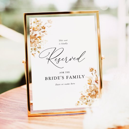Terracotta Floral Elegant Wedding Reserved Sign ポスター