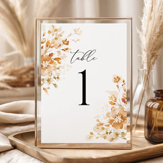 Terracotta Floral Elegant Wedding Table Numbers
