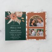 Terracotta Floral Emerald Green QR Code Wedding 招待状 (内部)