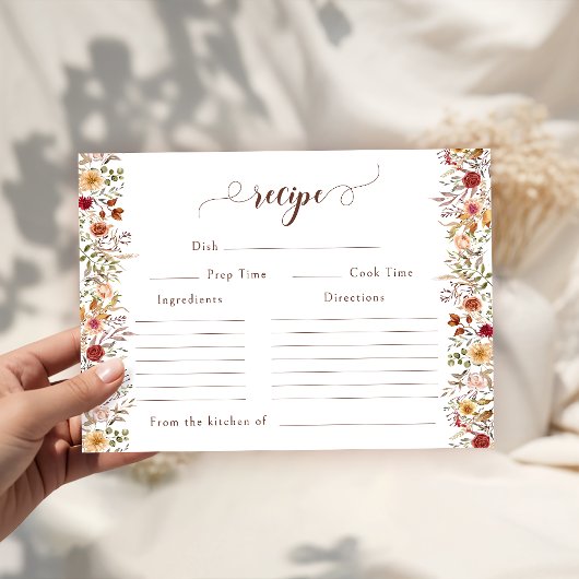 Terracotta Floral Fall Bridal Shower Recipe Card エンクロージャーカード