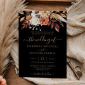 Terracotta Floral Fall Foliage Moody Black Wedding 招待状