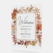 Terracotta Floral Frame Wedding Welcome アクリルサイン (傾斜)