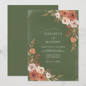 Terracotta Floral Lush Arrangement Wedding 招待状 (正面/裏面)